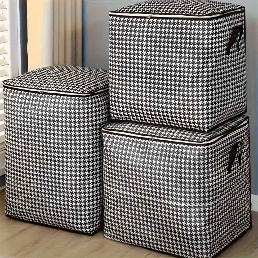 Houndstooth Lidded Storage Bins in One- or Three-Piece XXXL 55.48-Gallon Options with Carry Handles