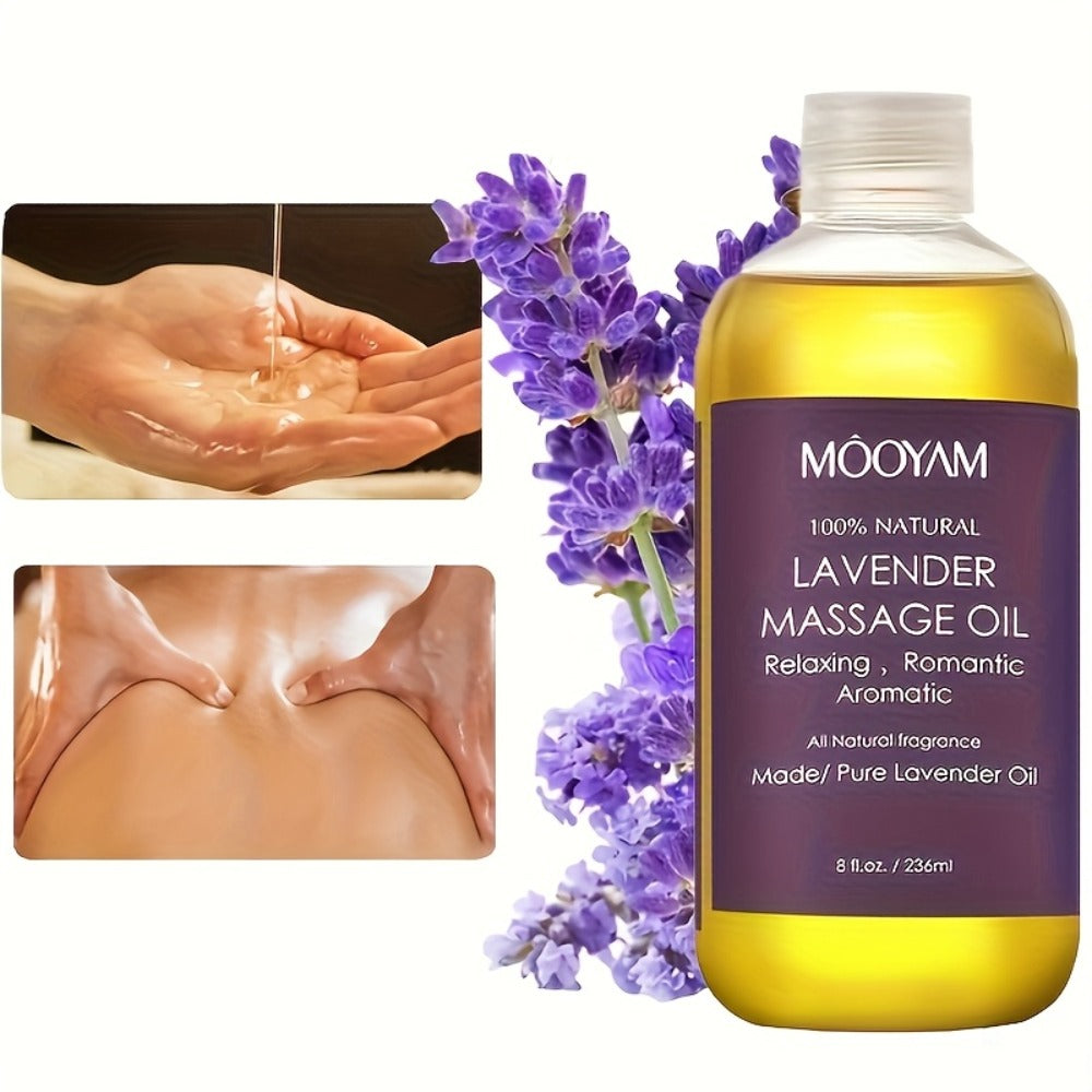 Lavender-Labeled Massage Oil in One or Three 236 ml Bottles with Pour Caps for Body-Care Routines