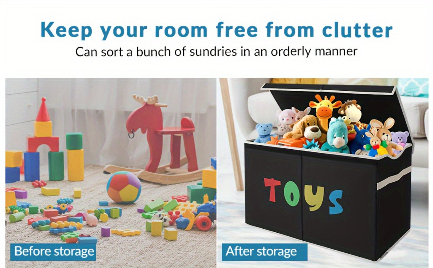 Extra Large Collapsible Kids Storage Chest with Lid – 31.7 Gal Toy Box Organizer Bins for Boys Girls Bedroom Nursery Living Room