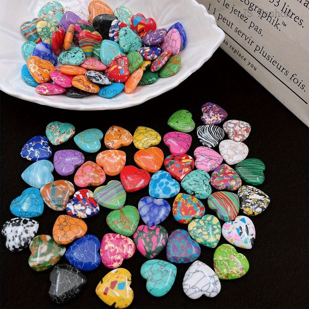 Colorful Heart-Shaped Craft Stones in Random 50- or 100-Piece Assortments for Adult DIY Jewelry Projects
