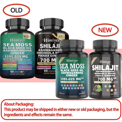 Sea Moss & Shilajit Bundle 6 Bottles – Sea Moss 350mg, Shilajit 300mg & Ashwagandha 200mg | 3-Month Herbal Supplement Kit for Energy, Vitality & Immune Support | All-in-One Wellness Value Pack