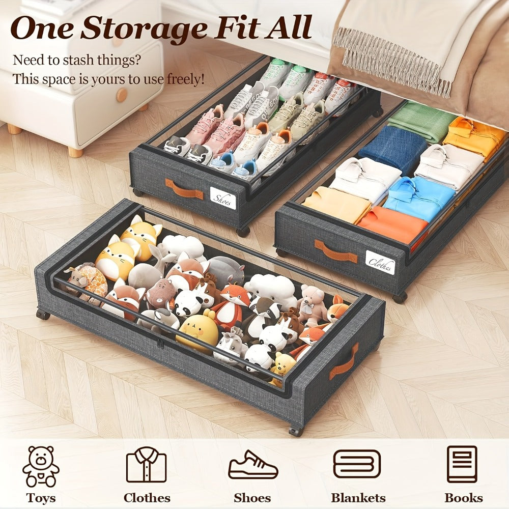 Under Bed Storage Box with Wheels 2 Pack – Sliding Drawer Organizer for Clothes, Shoes, Blankets, Books & Bedding