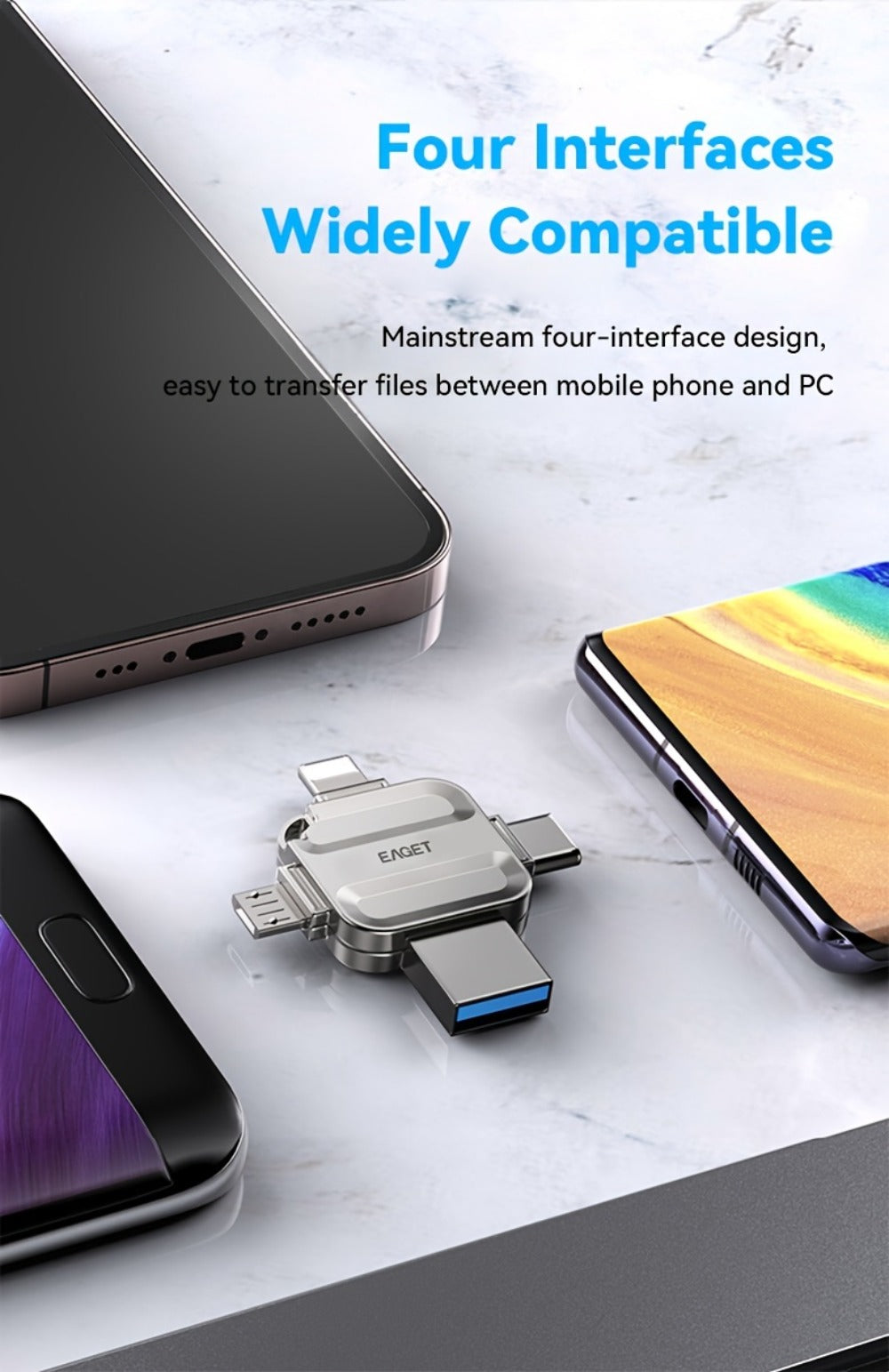 USB Flash Drive EAGET I50 4-in-1 USB 3.0 Multi-Connector Memory Stick with 32GB to 256GB Options