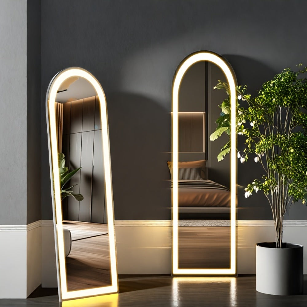 Full Length Mirror with LED Lights & Touch Sensor, 64"x21" Dimmable Smart Floor Mirror, Wall Mount or Freestanding