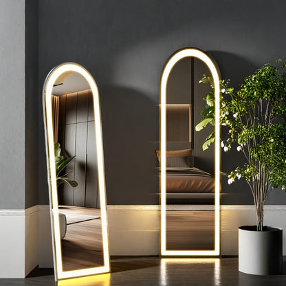 Full Length Mirror with LED Lights & Touch Sensor, 64"x21" Dimmable Smart Floor Mirror, Wall Mount or Freestanding