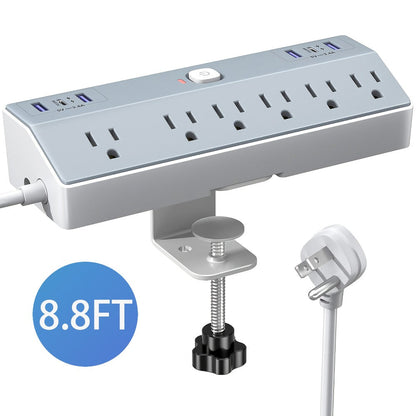 Desk Clamp Power Strip 12-in-1 Surge Protector with 6 Outlets 4 USB-A 2 USB-C PD 20W 40W Fast Charging Desktop Mount Flat Plug for Home Office Tabletop