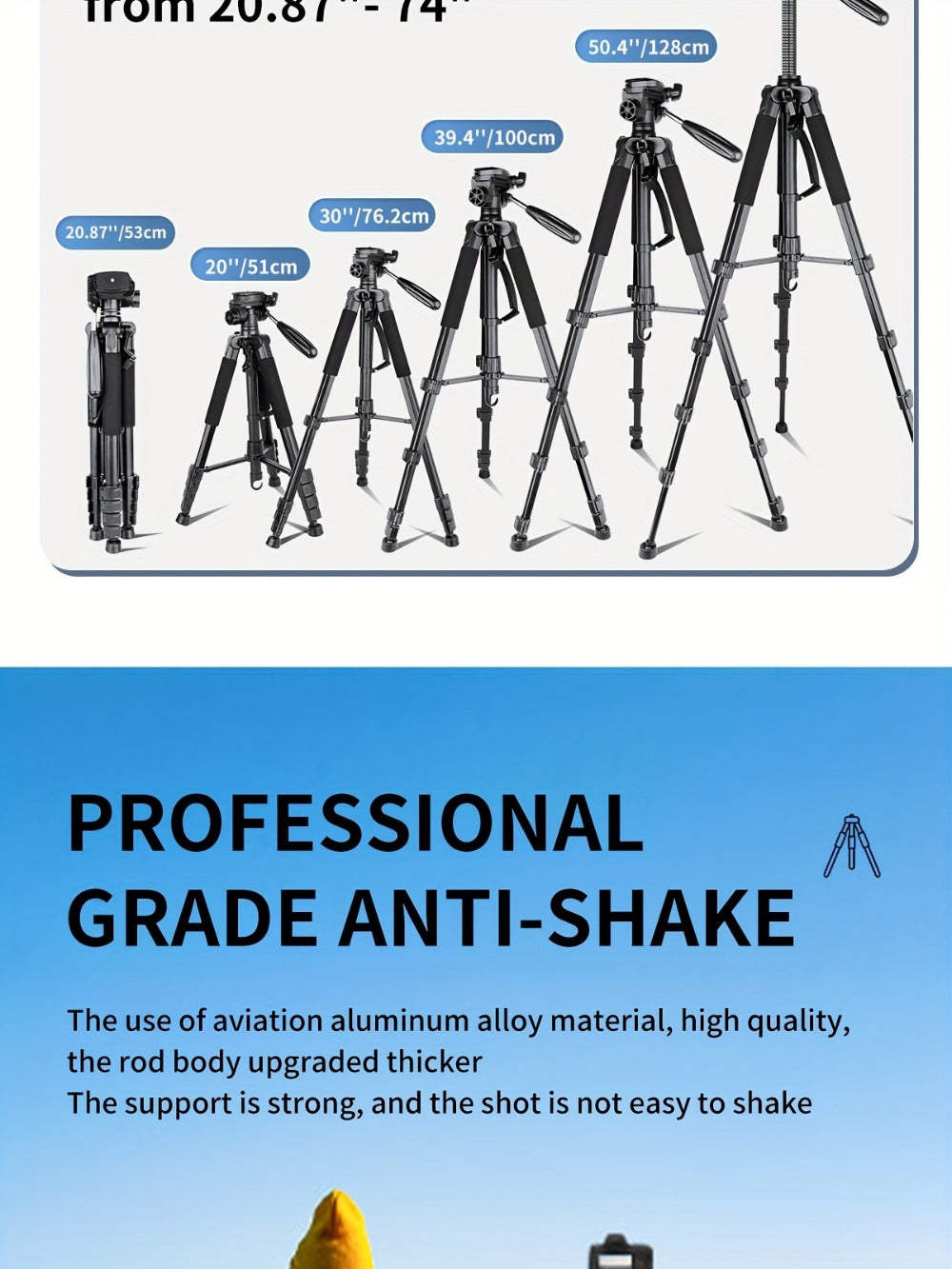 Camera Tripod 74 Inch Aluminum Alloy Heavy Duty with Dual Quick Release Plate, Phone Clip & Carrying Bag – Professional Stand for DSLR, Mirrorless, Webcam, Projector & Spotting Scope