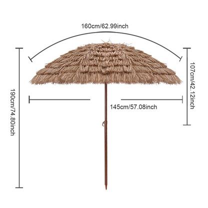 Patio Umbrella 7.5FT Thatch-Style Tiki Design with Steel Pole, Iron Frame, Push Tilt and UV Shade