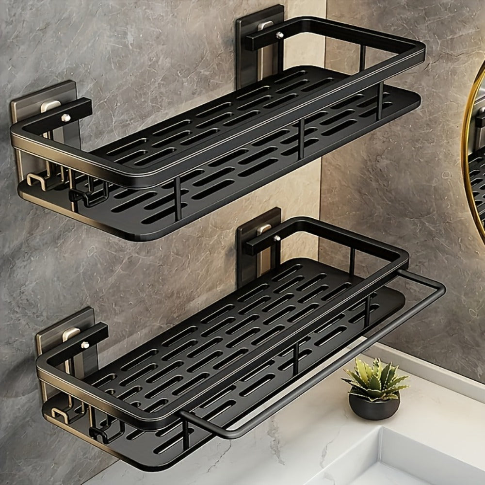 Two-Pack Wall-Mounted Stainless Steel Shower Caddy Set in Black or Silver Checkout Colors for Baths