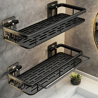 Two-Pack Wall-Mounted Stainless Steel Shower Caddy Set in Black or Silver Checkout Colors for Baths