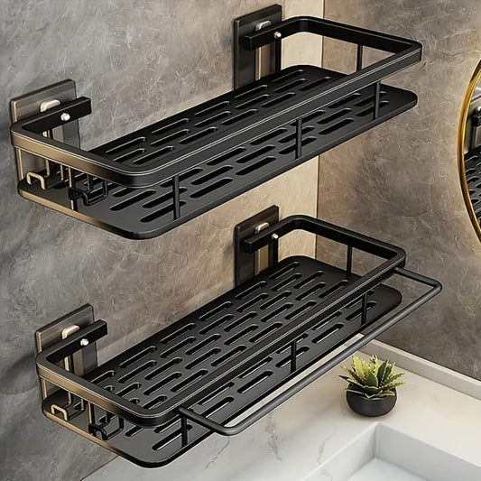 Shower Caddy Wall Mounted Stainless Steel 2-Pack - Rust-Resistant 2-Tier Bathroom Shelf Organizer, Corner Storage Rack for Shower Bathtub Accessories, Space-Saving Bathroom Caddy - Black & Silver