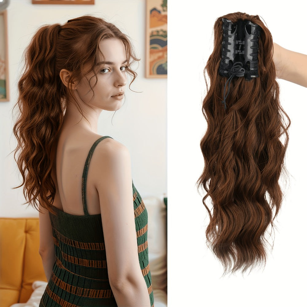 Hair Extensions Water-Wave 16-Inch Synthetic Ponytail with Claw Clip and Eight Color Options for Quick Attachment