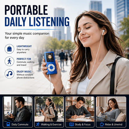 Aluminum Alloy MP3 Player 64GB with Earphone & Charging Cable, Slim 1.8 Inch LCD Portable Music Player, 200mAh Rechargeable Battery, Supports MP3 WMA FLAC APE, TF Micro SD Card Up to 64GB (Card Not Included)