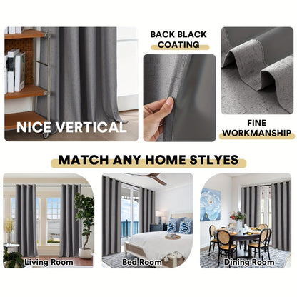 Two-Panel Linen-Textured Blackout Curtain Set in Six Colors with 52-Inch Width and Four Lengths
