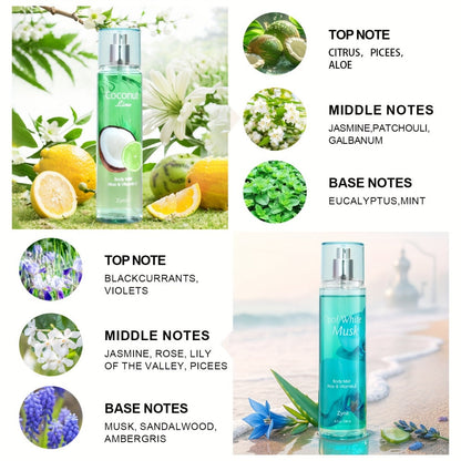 Fragrance Body Mist for Women, Floral, Fruity, Musk & Vanilla Body Spray with Aloe & Vitamin E, 3-8 fl oz