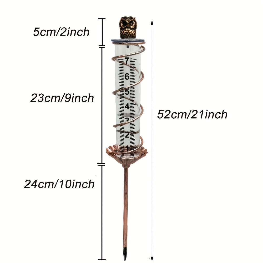Rain Gauge | Owl Garden Art Metal Frame Outdoor Yard with Cleaning Brush
