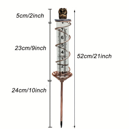 Rain Gauge | Owl Garden Art Metal Frame Outdoor Yard with Cleaning Brush