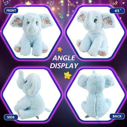 Plush Toy – Blue Elephant with LED Glow and Optional Lullaby Music for Soft Room Display and Gifting