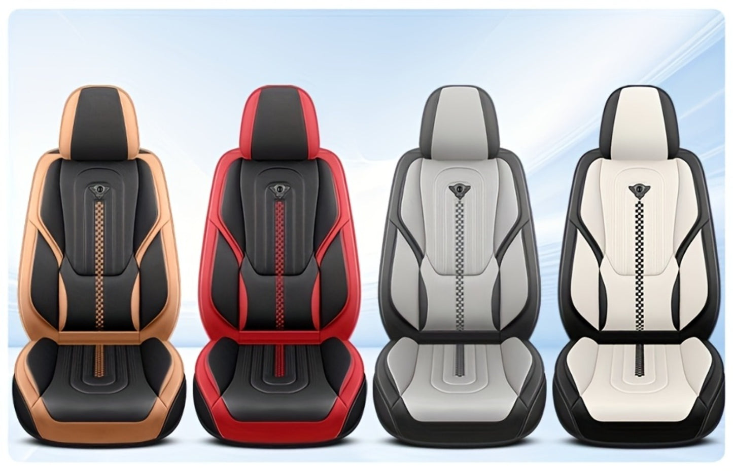 PU Leather Car Seat Cover Full Enclosure with Lumbar Support & Sponge Cushion – Two-Tone Sporty Design Universal Fit for Car Sedan Truck SUV (White-Black / Gray / Red-Black / Orange-Black)