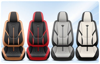 PU Leather Car Seat Cover Full Enclosure with Lumbar Support & Sponge Cushion – Two-Tone Sporty Design Universal Fit for Car Sedan Truck SUV (White-Black / Gray / Red-Black / Orange-Black)