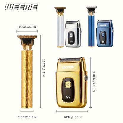 Home Hair Clipper Kit Multi-Functional All-in-One Cordless Electric Hair Cutting Set for Men Women Lightweight Travel-Friendly Easy to Use Golden Blue