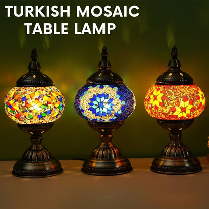 Table Lamp with Mosaic Glass Globe, Metal Base, Seven Color or Pack Options and Three White-Light Modes