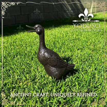 Cast Iron Mother Duck and Duckling Garden Statues in Four Outdoor Lawn Ornament Configurations