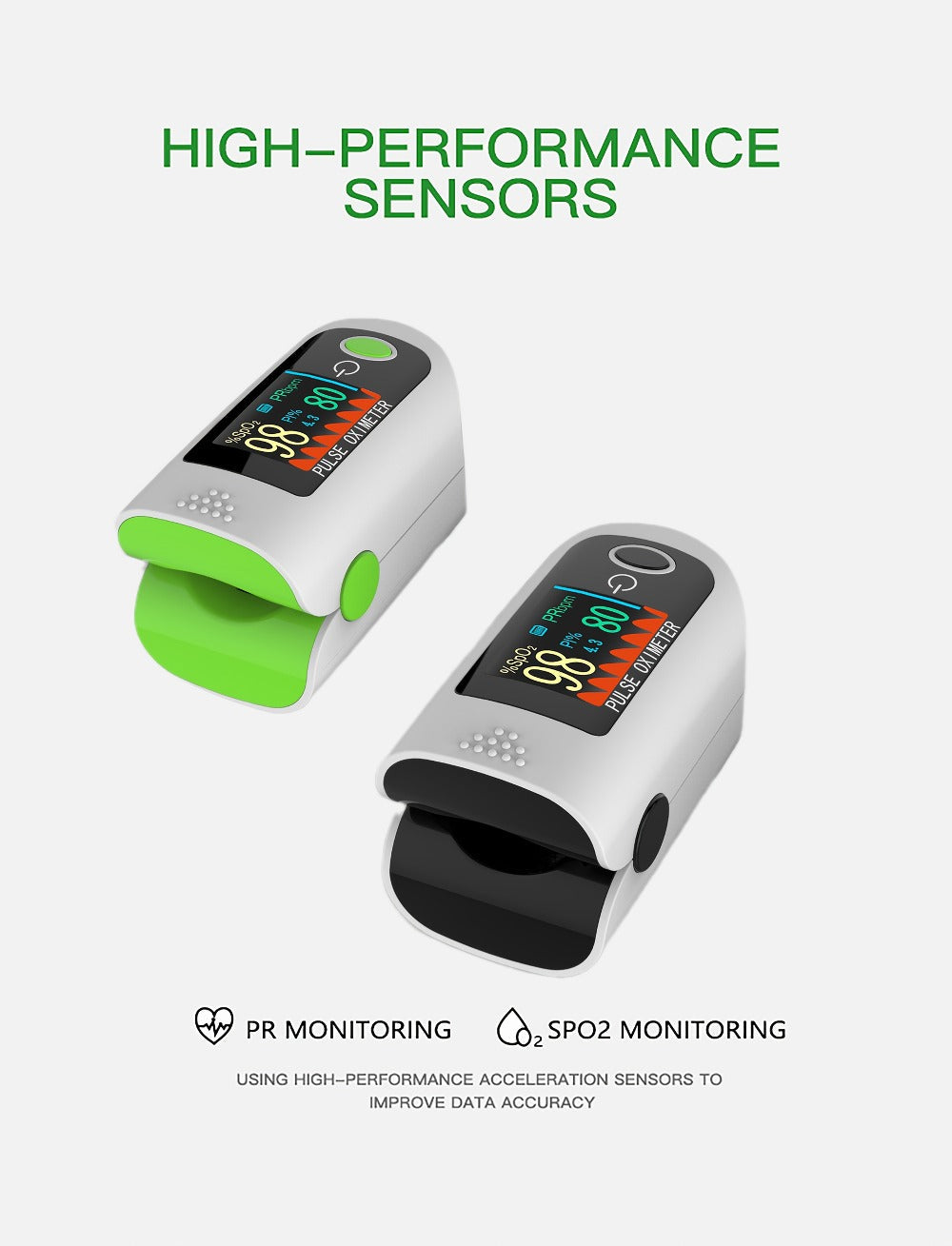 Two-Piece Fingertip Pulse Oximeter Set with Color Display in Black or Blue Checkout Options