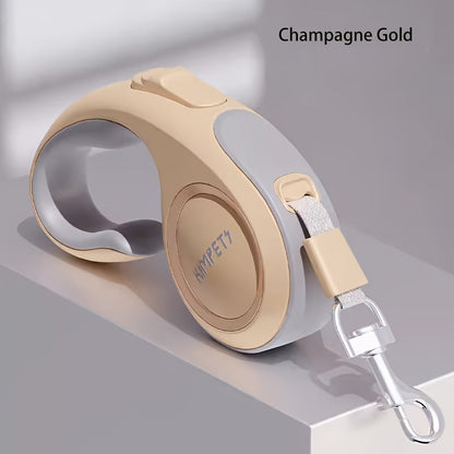 Retractable Dog Leash with 16-Foot Tape, One-Button Lock and Six Champagne, White or Blue Size Options