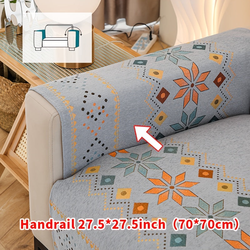 Sofa Cover Bohemian Chenille Jacquard Knit Sections with Anti-Slip Feature for Seat, Armrest or Backrest