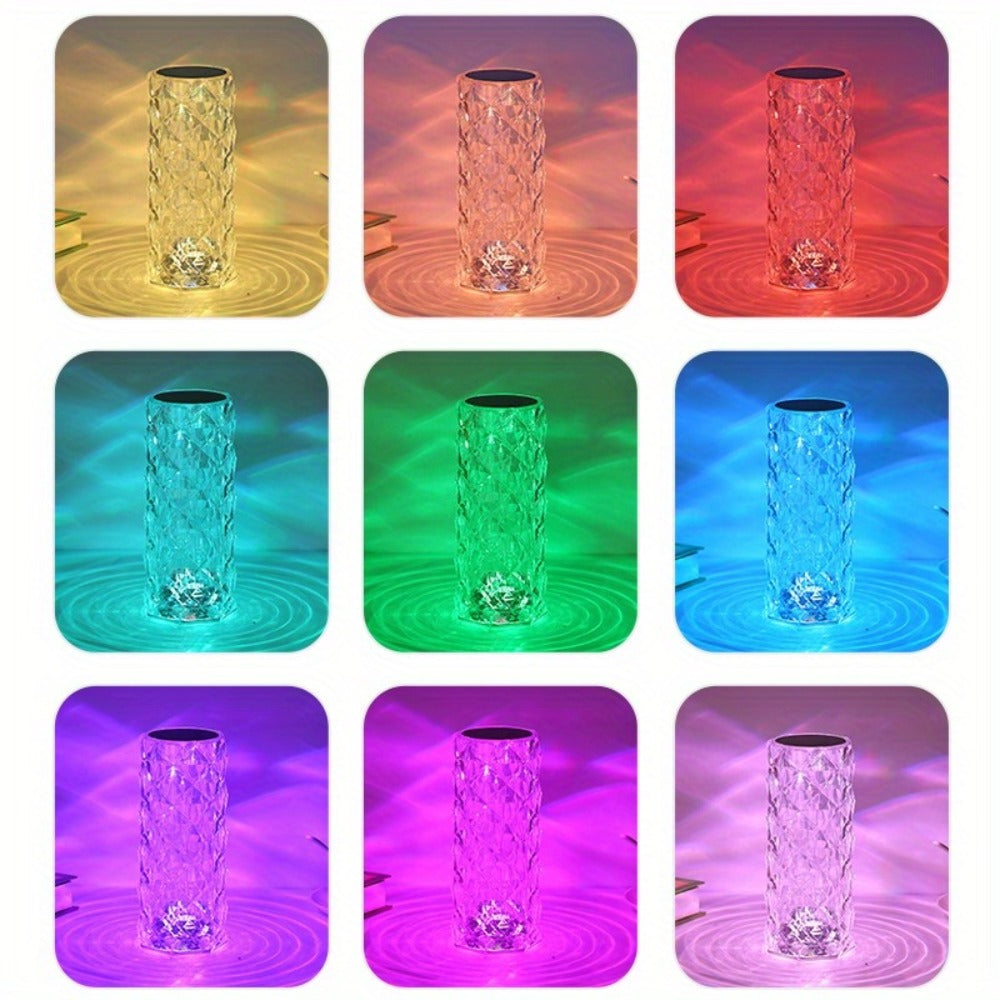 Crystal Diamond Rose Table Lamp RGB LED – Remote & Touch Control Dimmable USB Rechargeable Uplight for Home, Office, Dating & Parties, Perfect Gift for Women & Couples