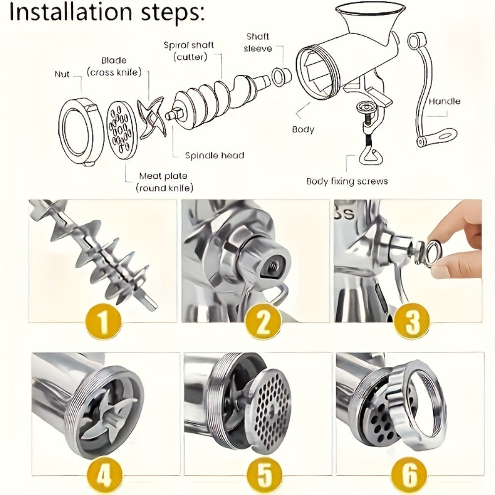 Size 5 Manual Meat Grinder with Table Clamp, Hand Crank, Cutting Plate, Blade and Sausage Nozzle