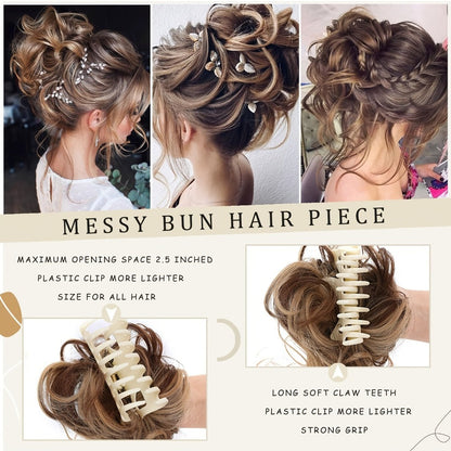 Messy Bun Hairpiece Claw Clip Curly Wavy Synthetic 6 Inch 7 Colors Instant Updo No Heat Easy Style Women Daily Work Party Wedding