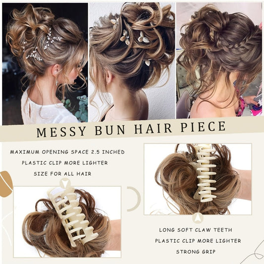 Hair Extensions Curly-Wavy 6-Inch Synthetic Messy Bun with Claw Clip and Seven Color Codes