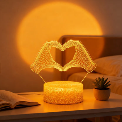 Heart Hands Acrylic LED Night Light with 16 Colors, Touch and Remote Controls and Three Base Styles