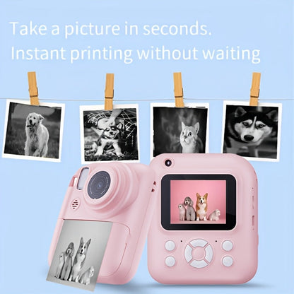 Instant Print Camera for Kids 48MP with Print Paper 32G TF Card 1080P FHD Video Flash MP4 Puzzle Game Cartoon Mini Digital Camera Printer Ages 6+ Birthday Christmas Gift