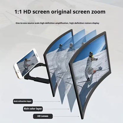 Sixteen-Inch Curved Phone Screen Magnifier with Foldable Stand and Pictured 35 cm Wide Lens