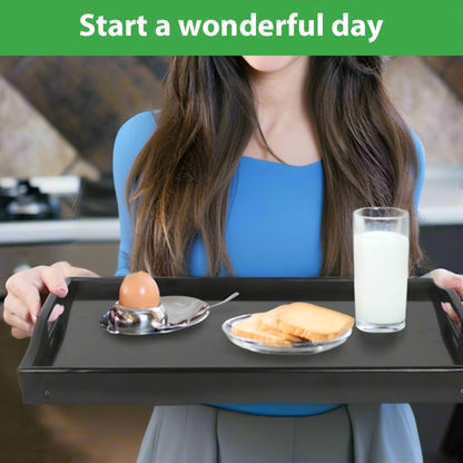 Bamboo Breakfast Tray with Folding Legs & Handles 2 Pack – Extra Wide Foldable Bed Tray Table for Eating, Working & Drawing on Sofa or Bed, Food-Safe Natural Bamboo with 10 Paper Plates