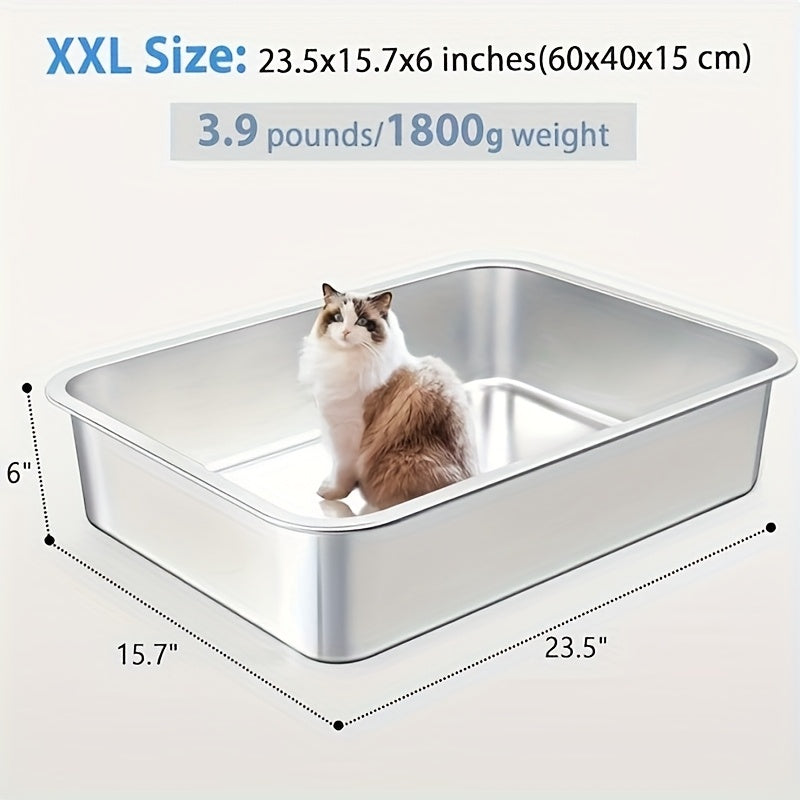 Large Stainless Steel Cat Litter Box 24x16x6 Inch Heavy Duty Rust-Proof Easy Clean Open Top Metal Litter Pan for Big Cats & Rabbits Long-Lasting Durability