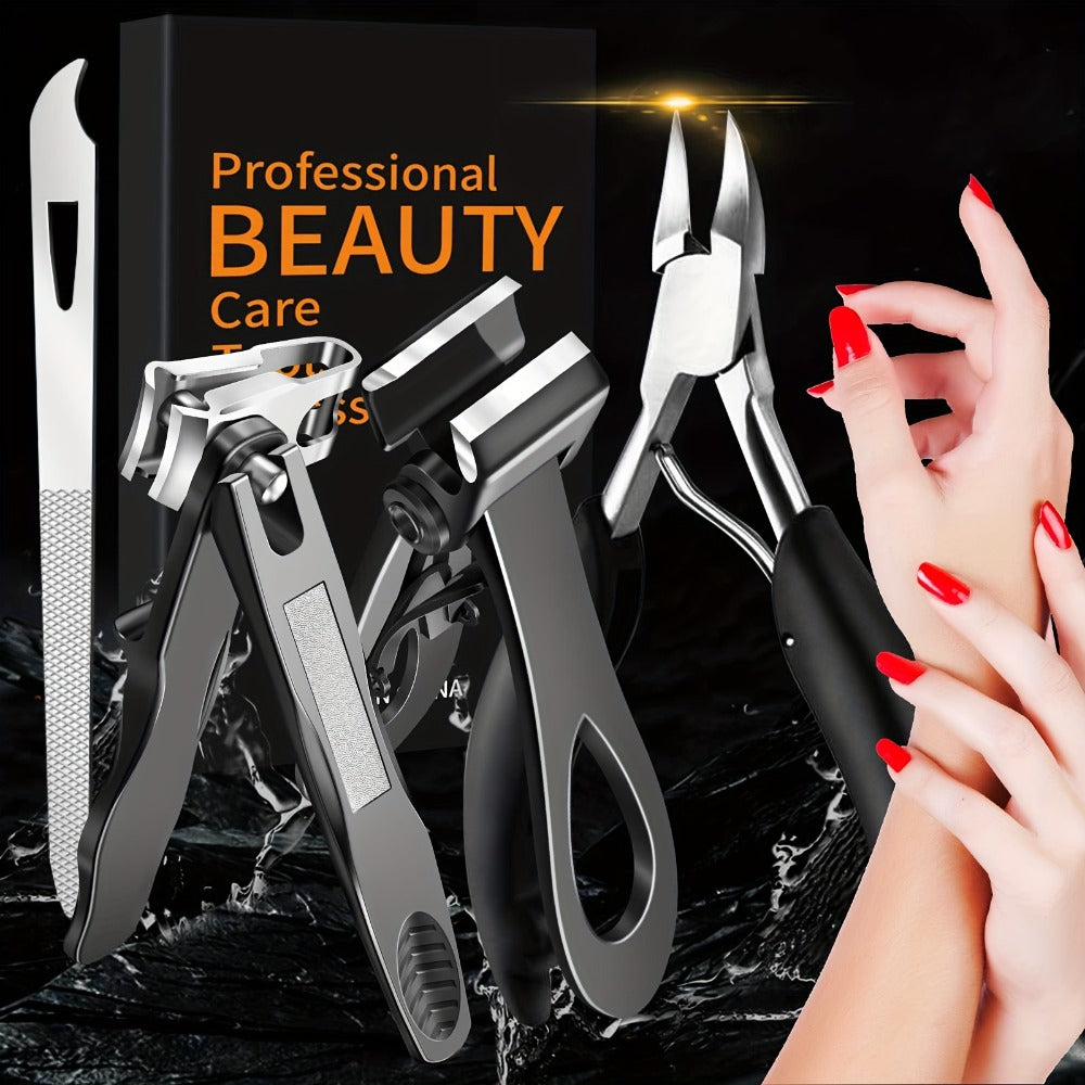 Heavy Duty Toenail Clippers Set 3 Piece for Thick Nails — Wide Jaw Stainless Steel Straight & Angled Nail Clipper with Nail File, Large Nail Cutter for Men Seniors Women Ingrown Toenail Pedicure Tool