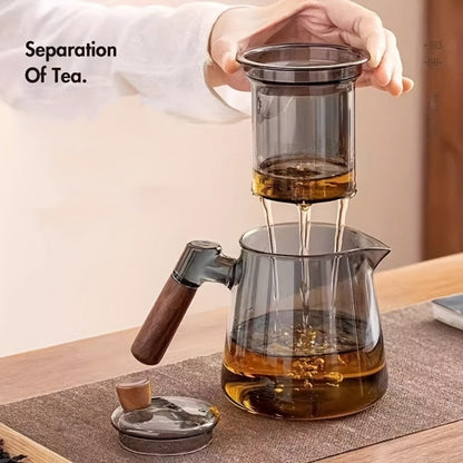 Glass Teapot with Filter 650ml - Stovetop Safe Tea and Coffee Pot with Handle, Tea Water Separator, Borosilicate Glass Kettle for Loose Leaf Tea, Smoke Gray Transparent