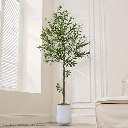 Artificial Olive Tree Indoor 5FT 6FT 7FT 8FT Potted Faux Olive Tree with Lifelike Trunk Branches Silk Leaves Fruits – Large Fake Plant for Living Room Office Home Decor