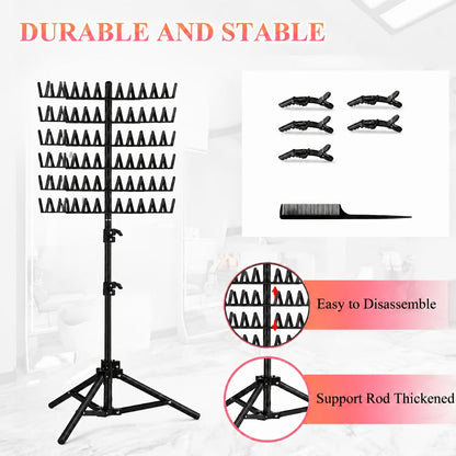 Freestanding Hair Extension Rack with Adjustable 144-Peg Display Grid and Black, White or Pink Stand Options