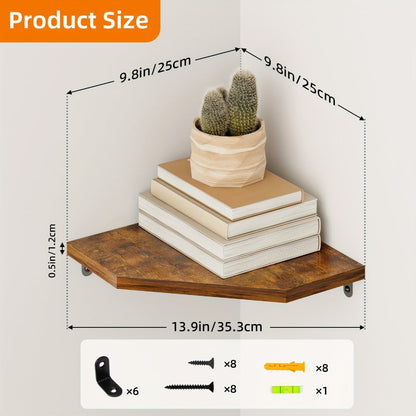 Floating Corner Wall Shelf 5-Sided Wall Mounted Storage Rack - Modern Display Unit for Bathroom, Kitchen, Bedroom & Living Room - Set of 2, 4 or 6 in Brown, Black or White