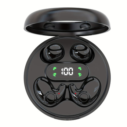 Invisible Sleep Wireless Earbuds 2 Pairs, Mini In-Ear Earphones HiFi Sound Noise Reduction Bass Touch Control Digital Display Long Battery Type-C, for Office Leisure Sport Sleep Men Women