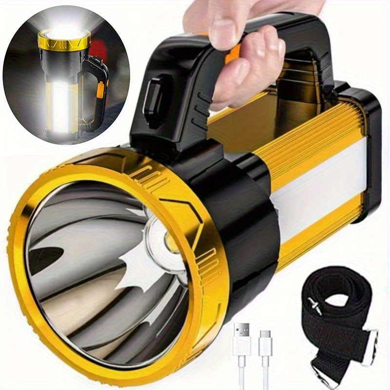 Flashlight 2000-Lumen Rechargeable Searchlight with 2400mAh Battery, Side Lantern and USB Output