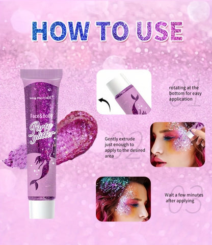 30-Piece Face and Body Glitter Gel Set with Mermaid Shapes, Stars and Hearts for Festival Makeup