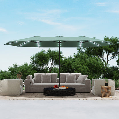 Large Patio Umbrella 15FT Double-Sided Rectangular with LED & Base