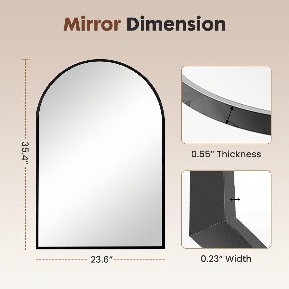 Arched Bathroom Mirror Metal Frame Wall Mounted Vanity Mirror Golden Black