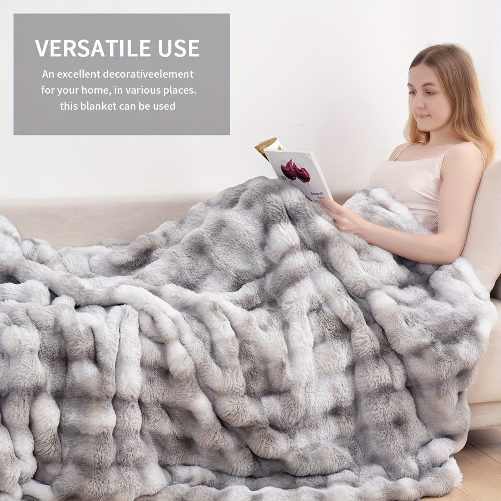 Faux Rabbit Fur Fluffy Blanket – Thick Warm Soft Plush Throw for Bed & Living Room, Luxury Furry Blanket, 8 Colors, 4 Sizes